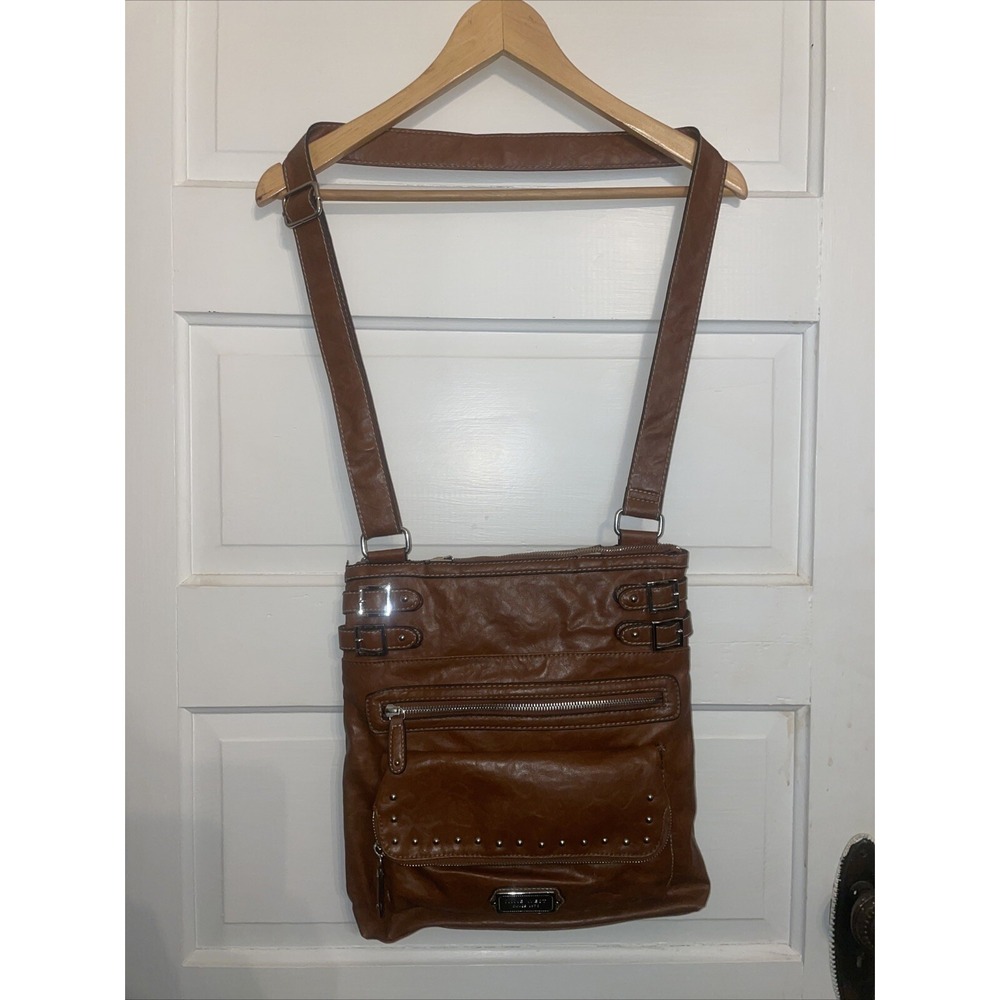 Vintage Nine West Crossbody Bag Purse Syn Leather Brown Loaded Details & Pockets